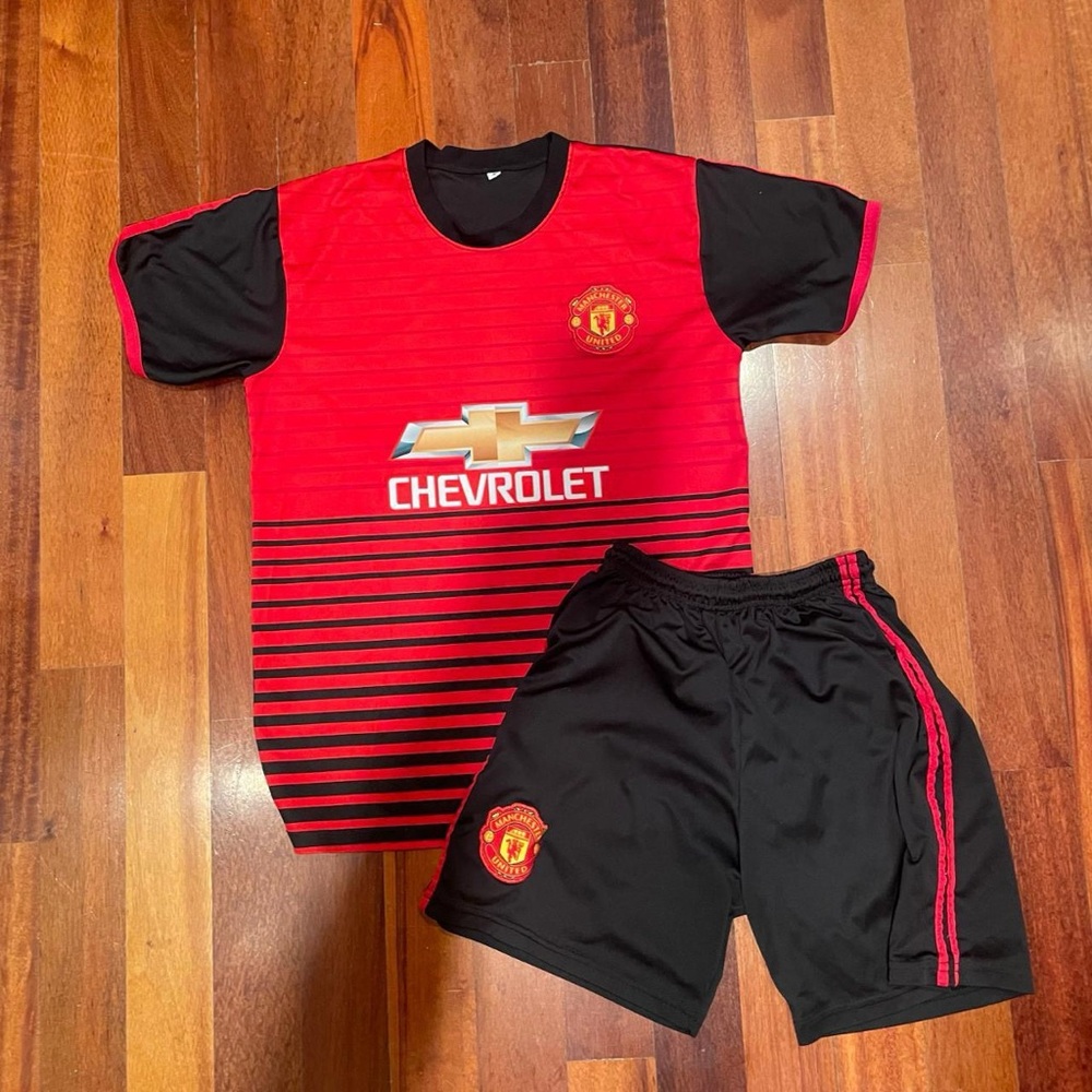 Kids Red and Black Soccer Jersey Set